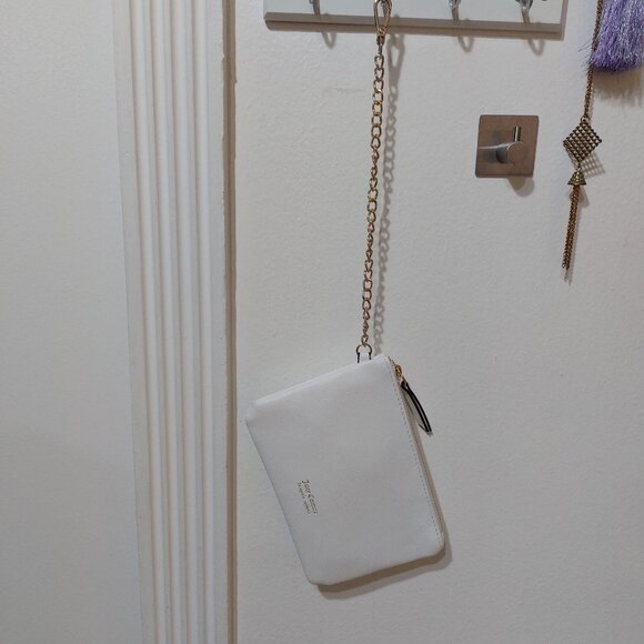 Great Size Juicy Couture Longer Clip On Chain Wallet Wristlet Bag WHITE Gold - Picture 3 of 10